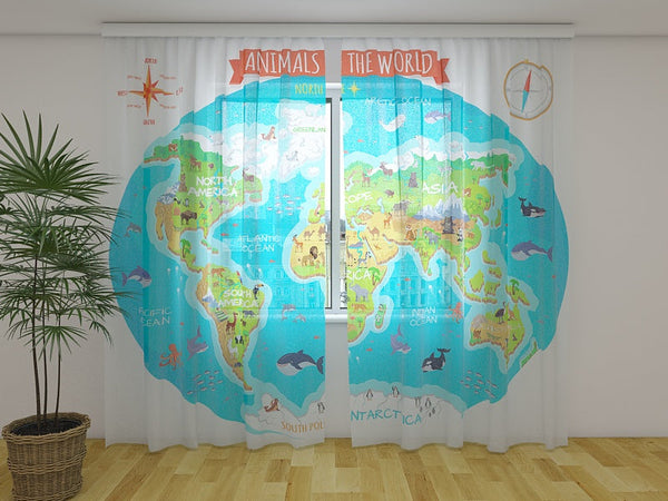 Foto Tende Mappa per Bambini con gli Animali del Mondo
