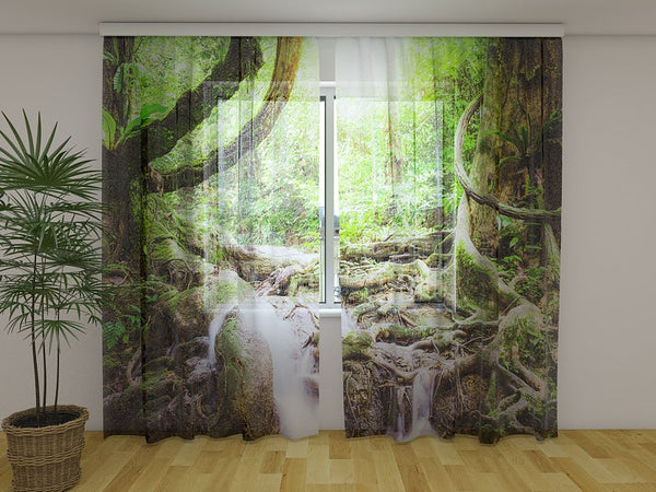 Foto Tende con Stampa Cascate Manora nella Giungla Tropicale