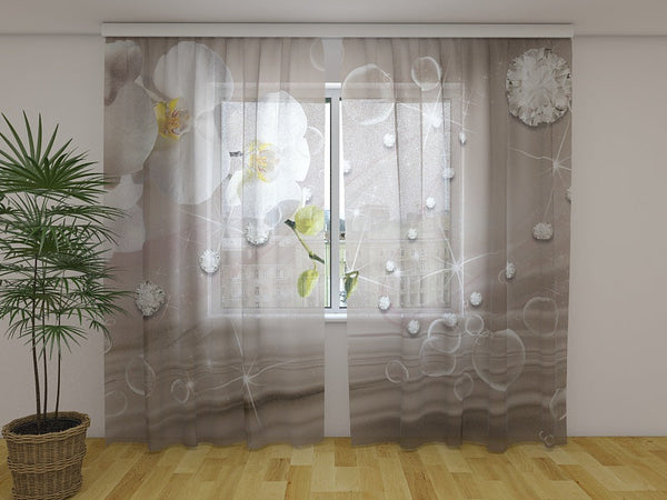 Foto Tende Orchidee e Strass su Seta Beige
