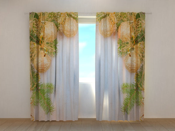 Foto Tende con Stampa Fiocchi di Natale Dorati