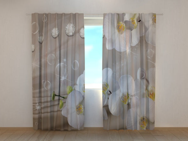 Foto Tende Orchidee e Strass su Seta Beige 2