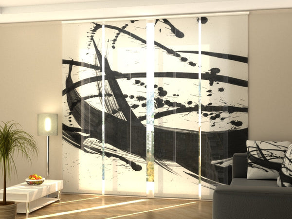 Set di 4 Tende a Pannello Astrazione Nera