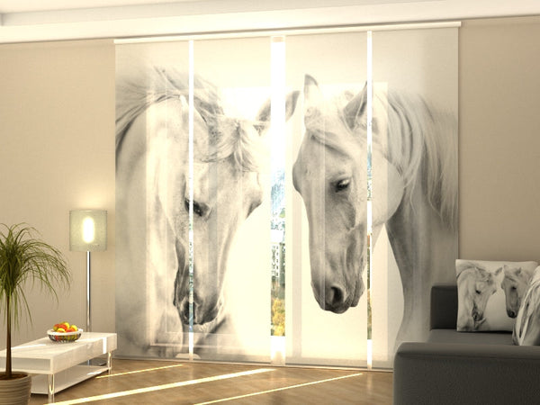 Set di 4 Tende a Pannello Coppia di Cavalli Bianchi