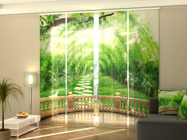 Set di 4 Tende a Pannello Magnifica Terrazza e Colombe Bianche