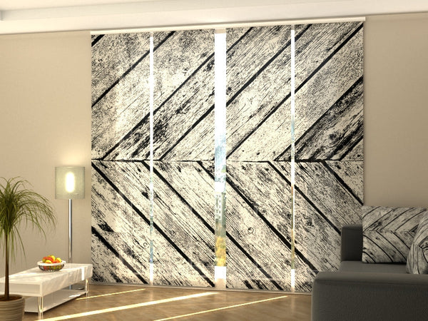 Set di 4 Tende a Pannello Legno Invecchiato Grigio