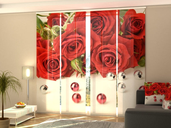 Set di 4 Tende a Pannello Rose e Perline