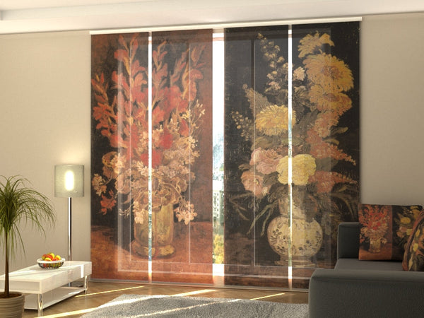 Set di 4 Tende a Pannello Vaso con Astri, Salvia e Altri Fiori Vincent Van Gogh