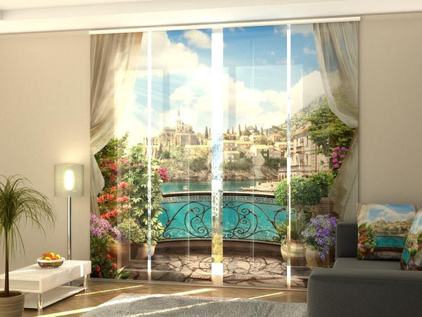 Set di 4 Tende a Pannello Balcone Fiorito