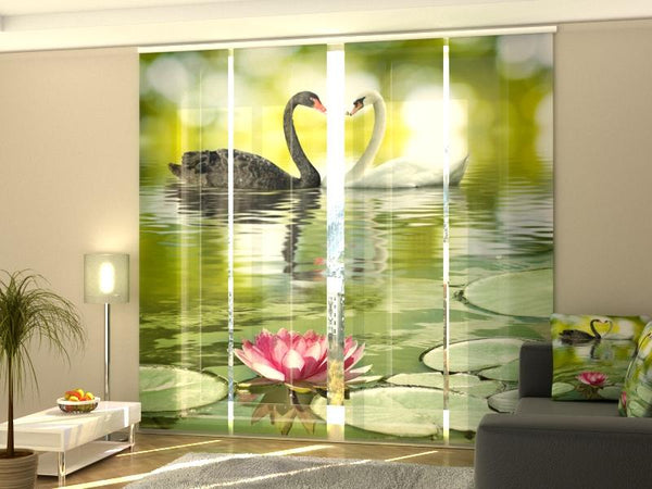 Set di 4 Tende a Pannello Cigni in Bianco e Nero