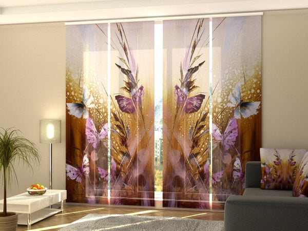 Set di 4 Tende a Pannello Farfalle e Fiori