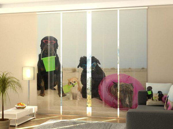 Set di 4 Tende a Pannello Cani in Appoggio su una Spiaggia