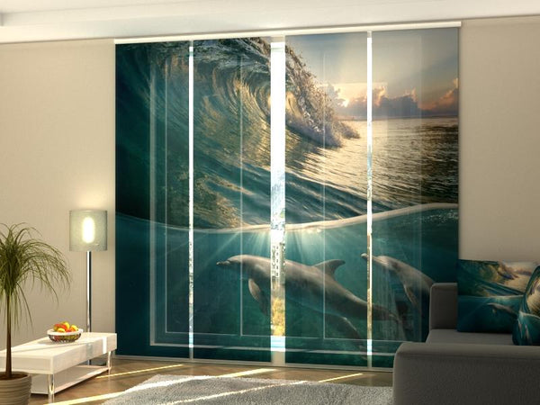 Set di 4 Tende a Pannello Delfini e Onda