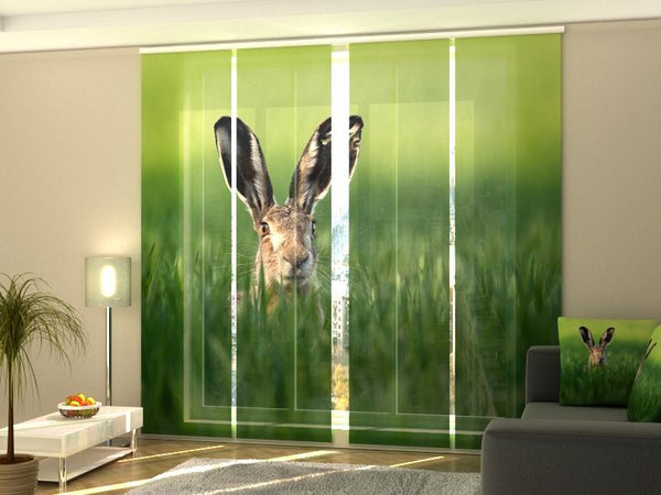 Set di 4 Tende a Pannello Coniglio Pasquale nel Prato Verde