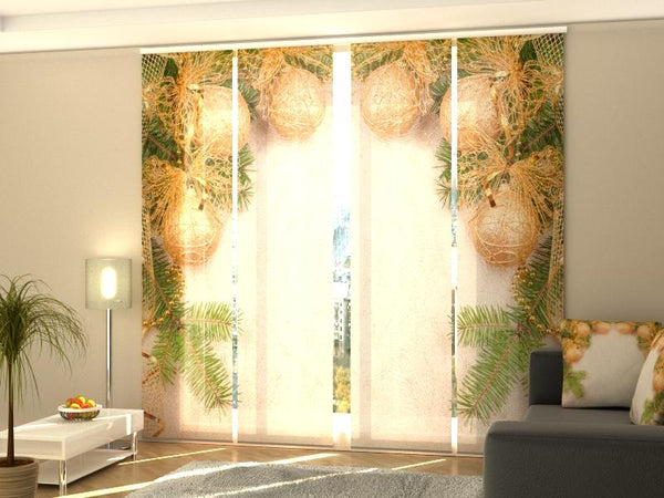 Set di 4 Tende a Pannello Fiocchi di Natale Dorati
