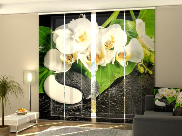 Set di 4 Tende a Pannello Orchidee con Pietre Yin Yang