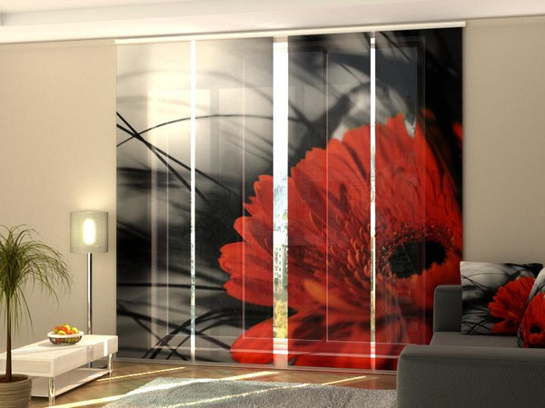 Set di 4 Tende a Pannello Rosso e Nero
