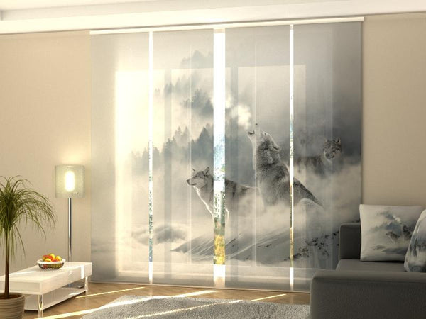 Set di 4 Tende a Pannello Lupi nella Foschia