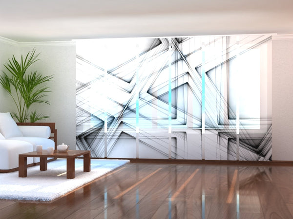 Set di 6 Tende a Pannello Linee Astratte in Bianco e Nero