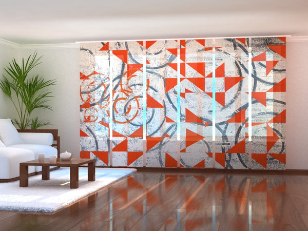 Set di 6 Tende a Pannello Forme Geometriche Astratte Rosse e Nere