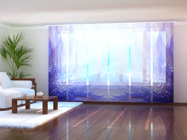 Set di 6 Tende a Pannello Fiore Blu Astratto