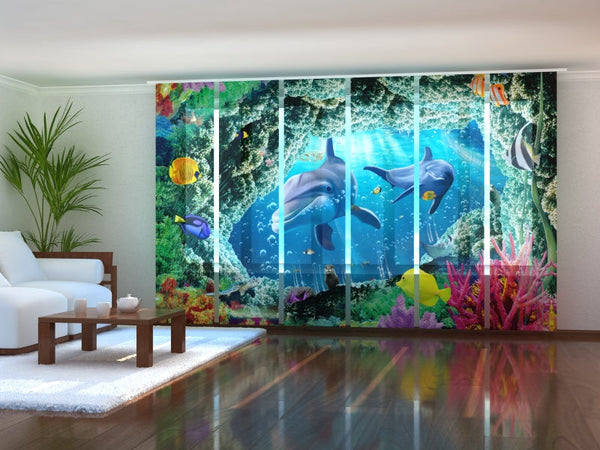 Set di 6 Tende a Pannello Bellissimo Mare con i Delfini