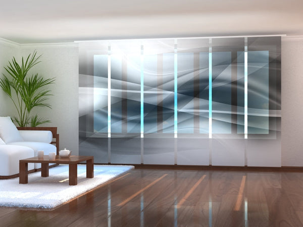 Set di 6 Tende a Pannello Onde Astratte in Bianco e Nero