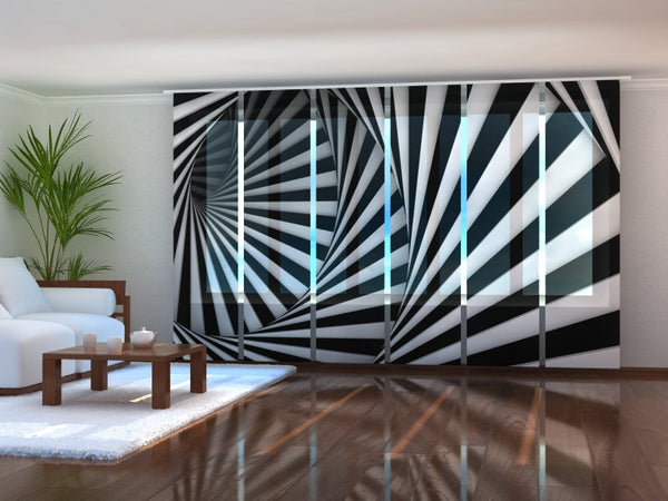 Set di 6 Tende a Pannello Spirale in Bianco e Nero