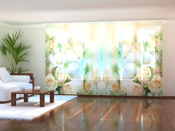 Set di 6 Tende a Pannello Bouquet di Fiori Primaverili