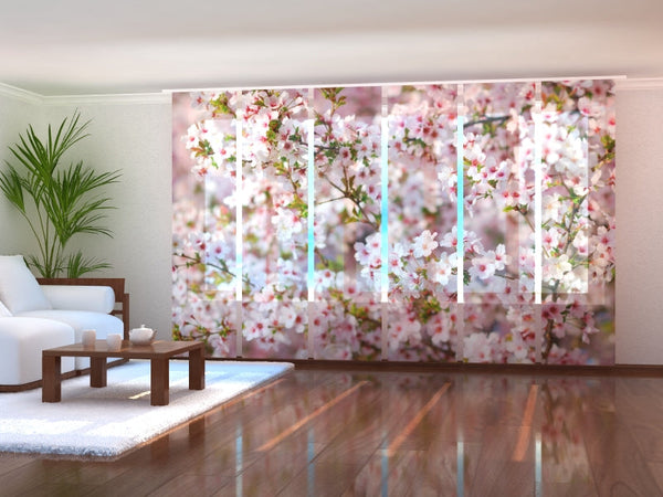 Set di 6 Tende a Pannello Fiori di Ciliegio in Primavera