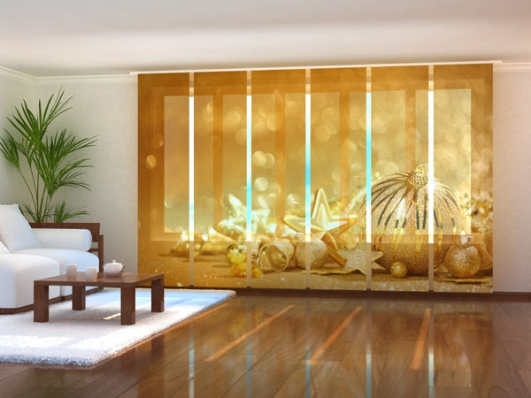 Set di 6 Tende a Pannello Giocattoli di Natale Dorati