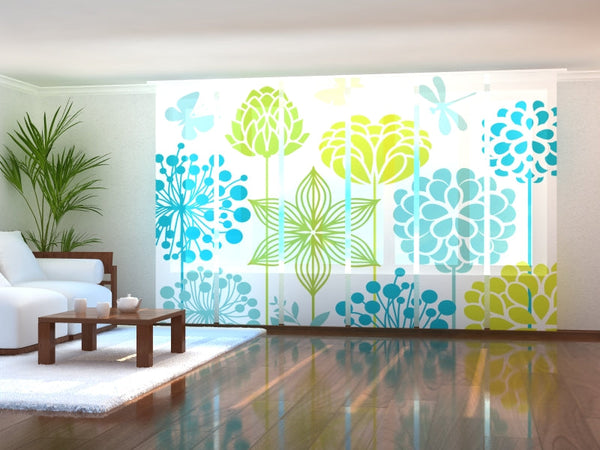 Set di 6 Tende a Pannello Fiori Stilizzati