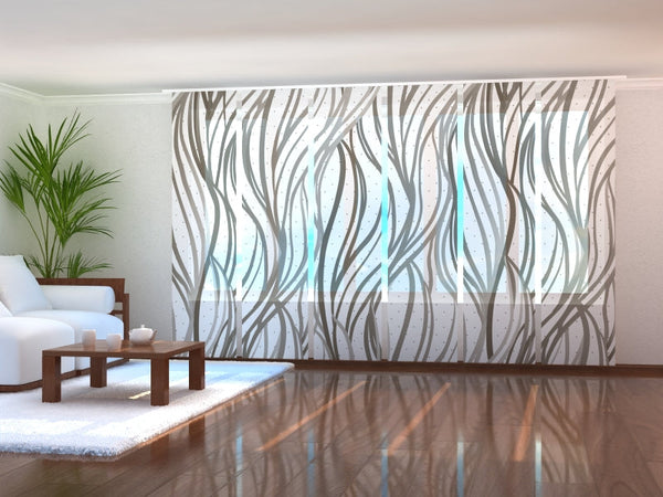 Set di 6 Tende a Pannello Onde Grigie Astratte