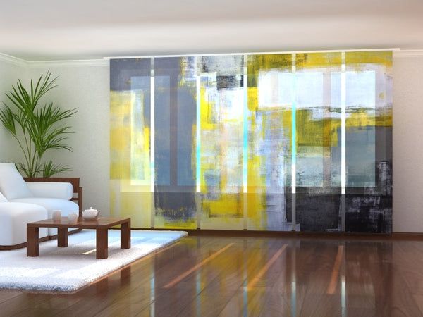 Set di 6 Tende a Pannello Pittura d'Arte Grigia e Gialla