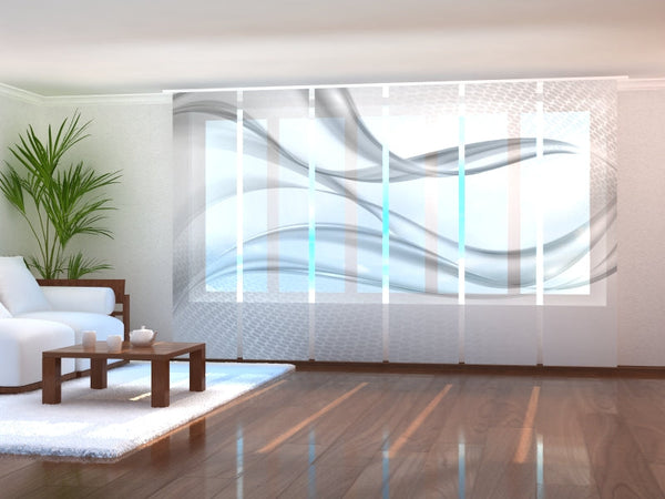 Set di 6 Tende a Pannello Astrazione Grigia Chiara