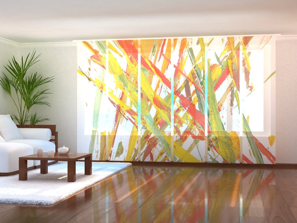 Set di 6 Tende a Pannello Pittura Astratta Arancione Pennellata