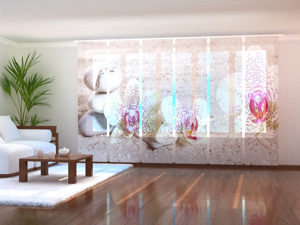 Set di 6 Tende a Pannello Orchidee e Pietre Zen