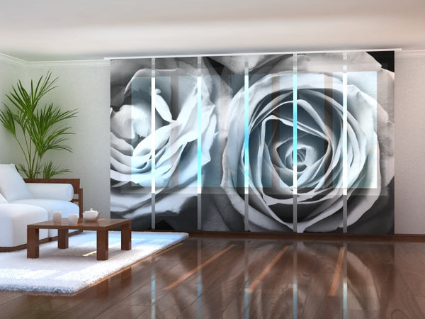 Set di 6 Tende a Pannello Rose in Sfumature Bianche e Nere