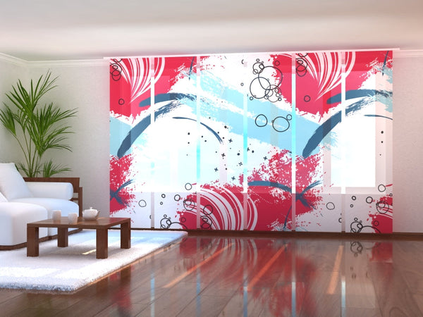 Set di 6 Tende a Pannello Stile Astratto Rosso Blu