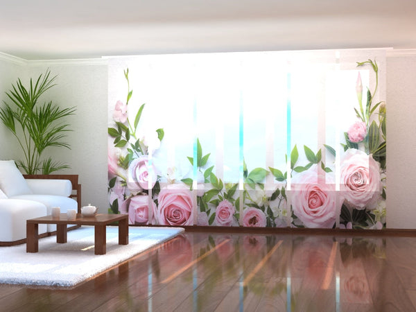 Set di 6 Tende a Pannello Tenerezza delle Rose Rosa
