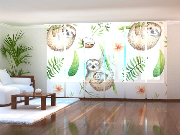 Set di 6 Tende a Pannello Bradipi Carini ad Acquerello