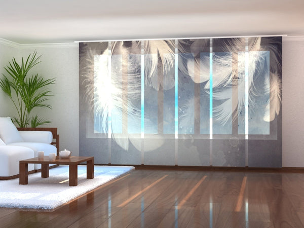 Set di 6 Tende a Pannello Piume Bianche