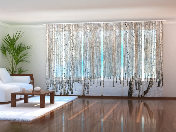 Set di 6 Tende a Pannello Foresta di Betulle in Inverno