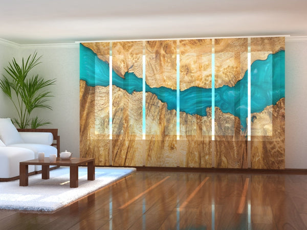 Set di 6 Tende a Pannello Legno con Incredibile Venatura Blu