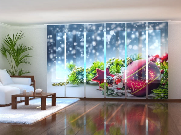 Set di 6 Tende a Pannello Decorazioni Natalizie con Neve