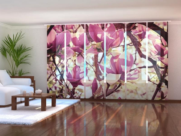 Set di 6 Tende a Pannello Magnolie Rosa