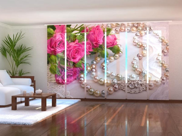 Set di 6 Tende a Pannello Rose e Perle