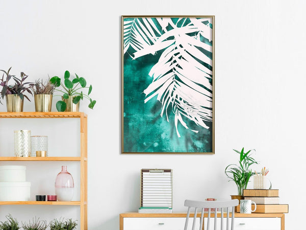 White Palm on Teal Background