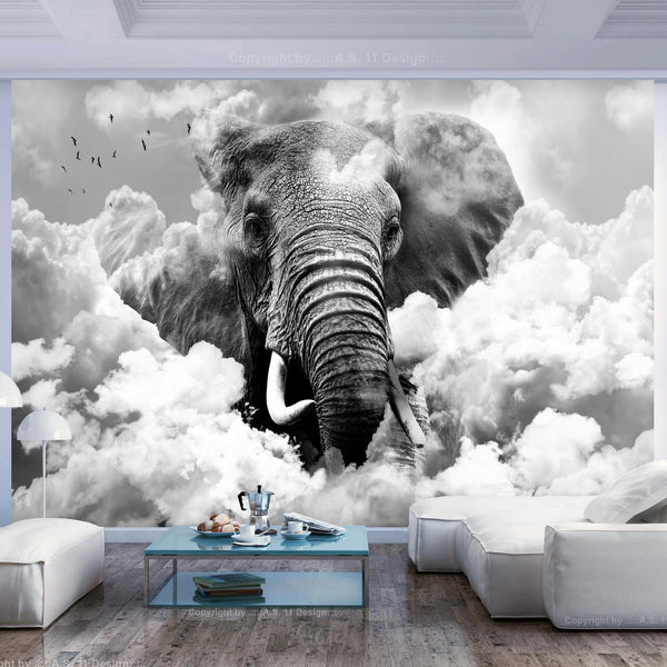 Carta da parati animali - Elephant in the Clouds (Black and White)