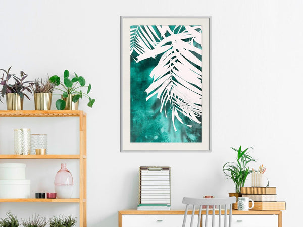 White Palm on Teal Background