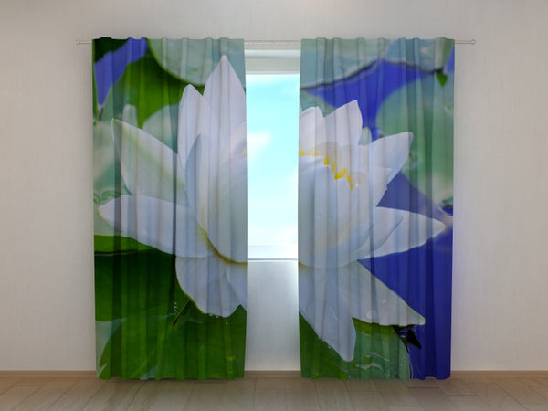 Foto Tende con Stampa Fiore di Loto Bianco